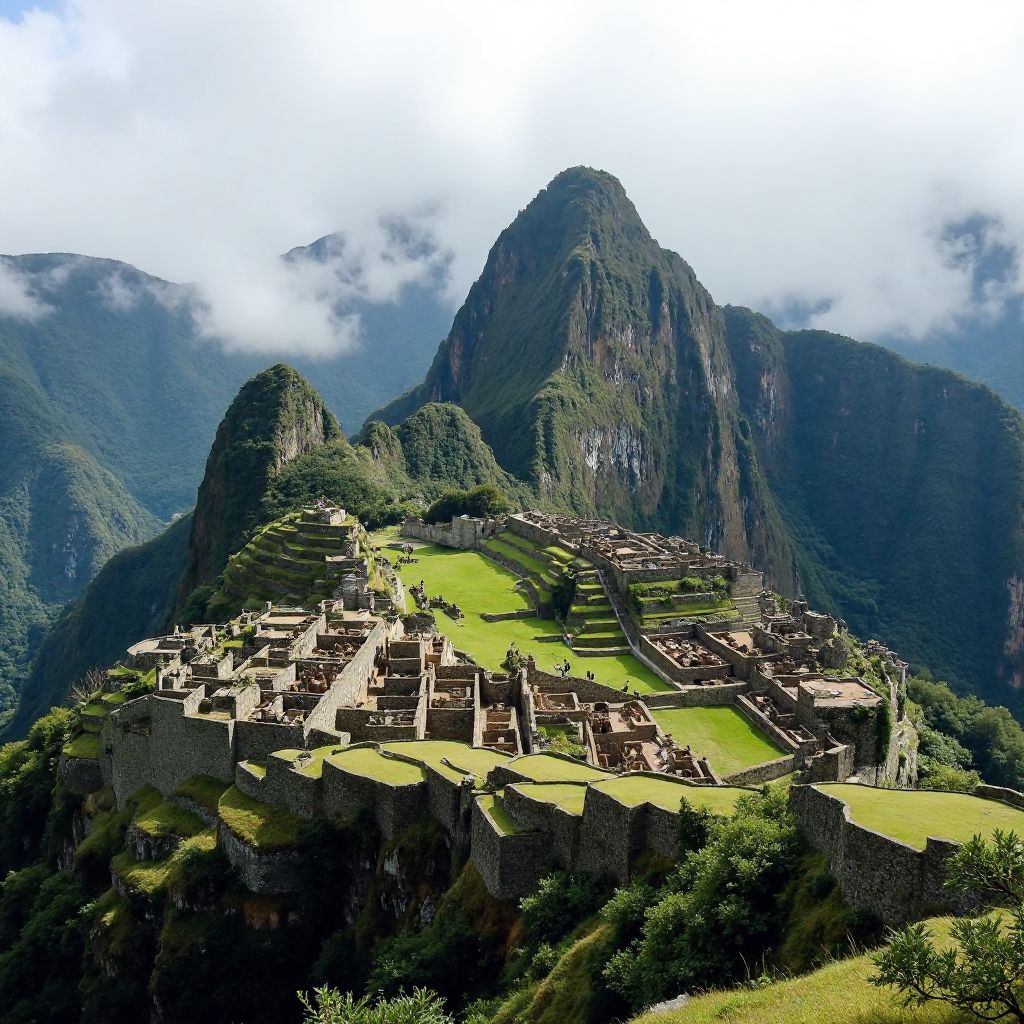Ancient ruins of Machu Picchu in the mountains