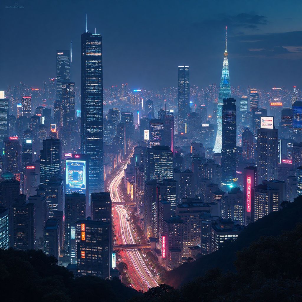 Tokyo modern cityscape at night