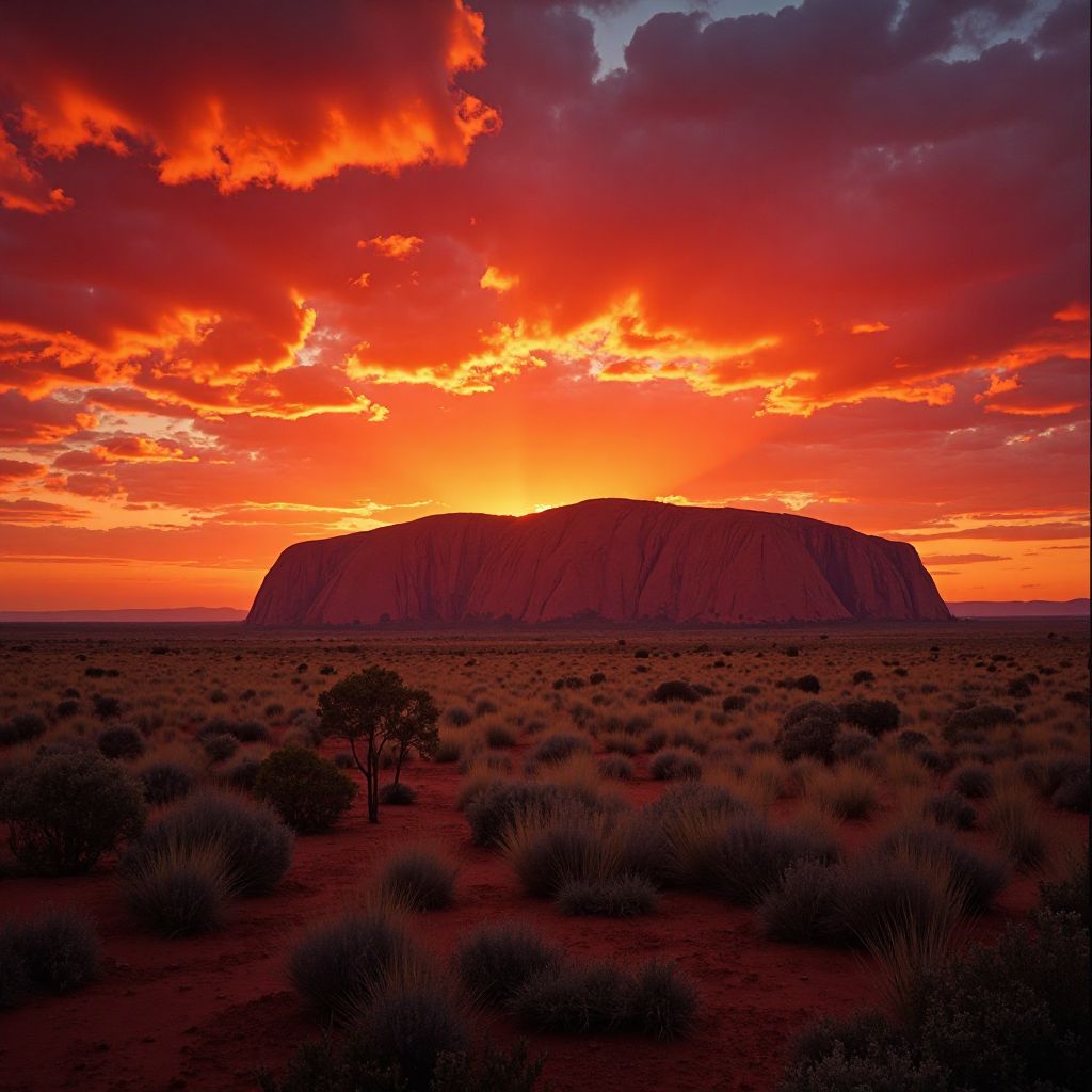Uluru at sunset with stunning colors